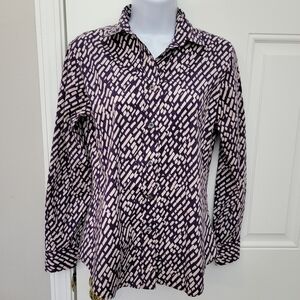 Amina Rubinacci Women's Button Down Dress Shirt Violet Cream Print Sz 42 US 6 S